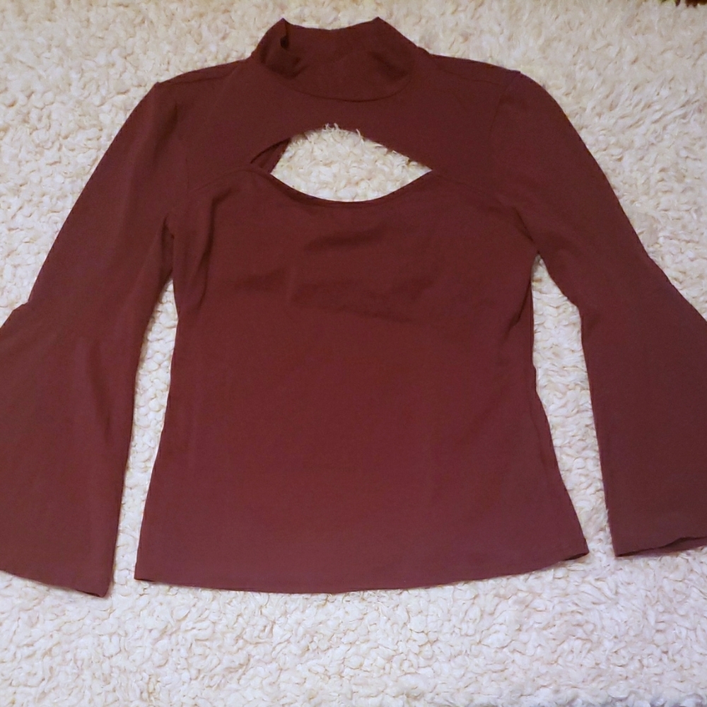 🔥HP🔥5-10-21🔥NWOT GUESS BIS SLVE TOP MAROON SZ S - Picture 2 of 3
